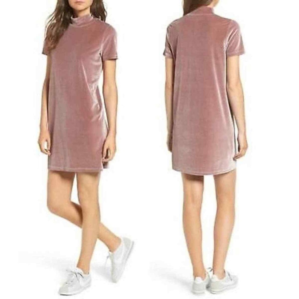 Madewell Velvet Mock Neck Mini Dress Mauve